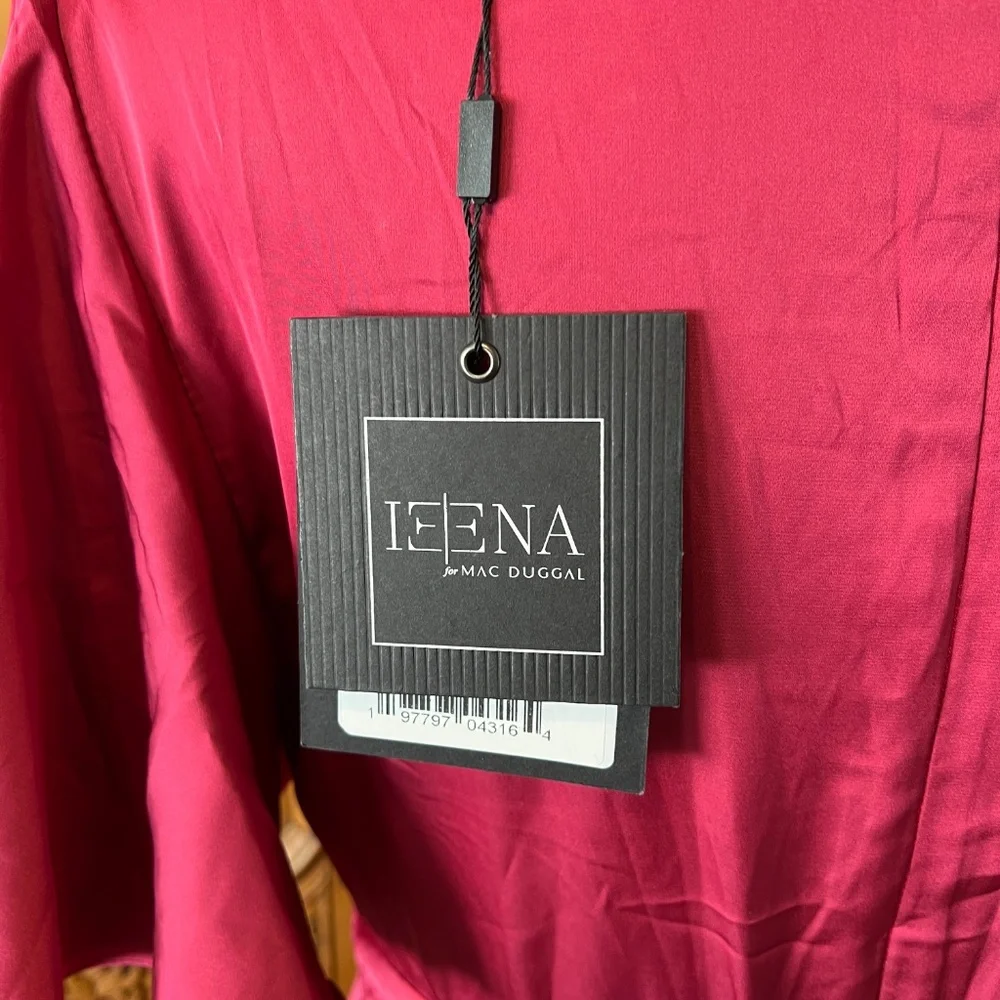 NWT Mac Duggal 554021 [8] Flounce Sleeve V-Neck Trumpet Gown Raspberry Dress - Picture 10 of 11